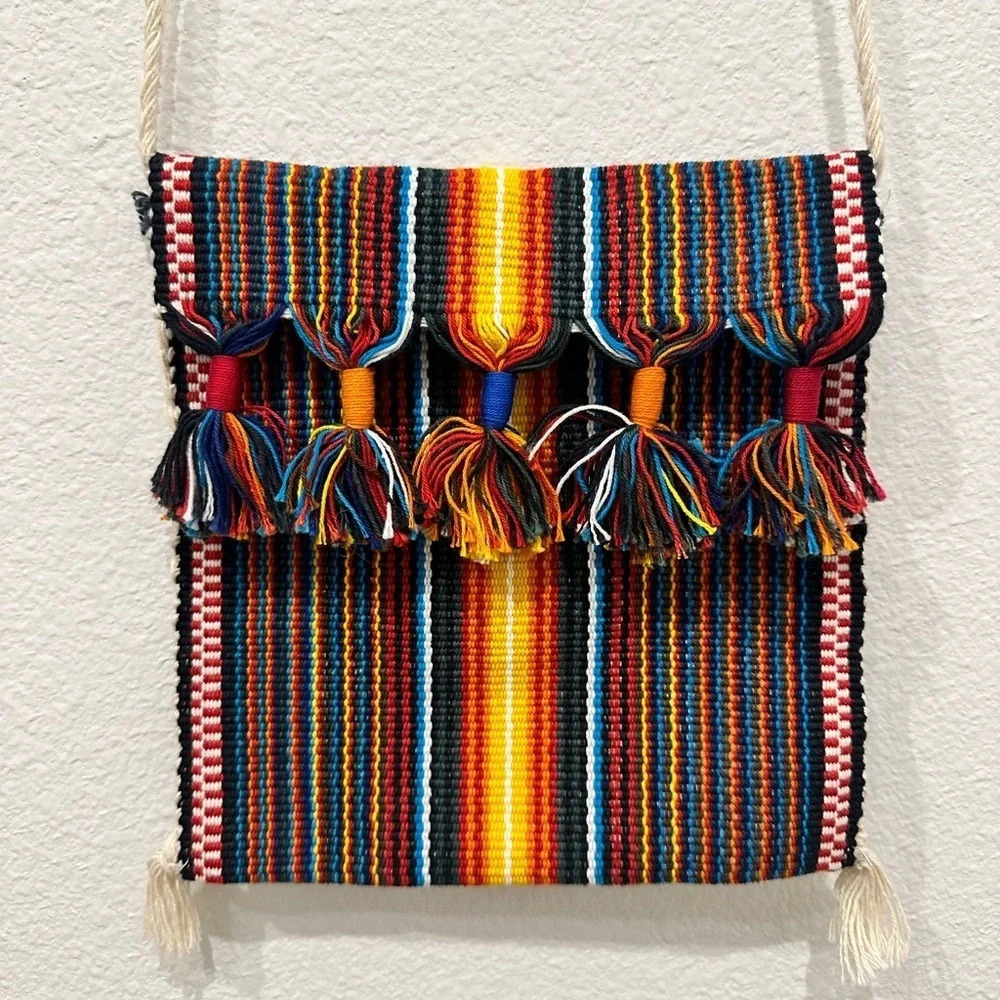 Handwoven Multicolor Stripe Tassel Crossbody Bag